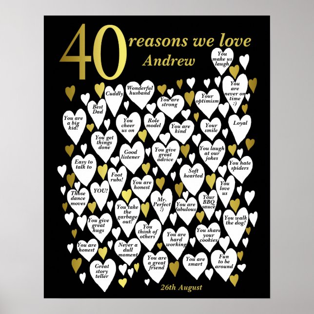 Poster 40 Razões Pela Qual Te Amo aniversário de 40 anos (Frente)