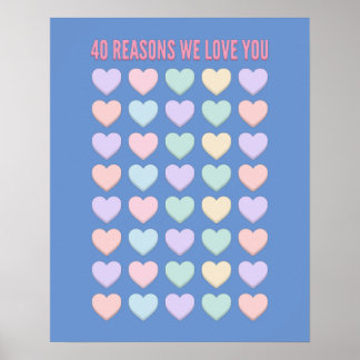 Poster 40 razões Por que te amamos - Presentes aniversári