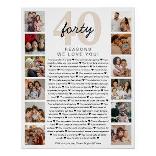 Póster 40 Razões Por Que Te Amo Aniversário.