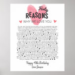 Poster 40 things I love about you anniversary birth<br><div class="desc">This is a DO IT YOURSELF XX Reasons why we love you. roses reasons we love you,  editable 50 Reasons,  60th birthday,  editable,  80th birthday,  memories,  love you,  mom,  retire You can edit the main body text. Designed by The Arty Apples Limited</div>