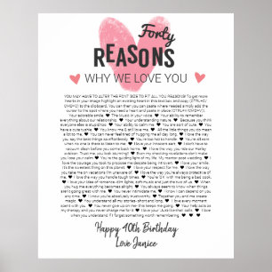Poster 40 things I love about you anniversary birth