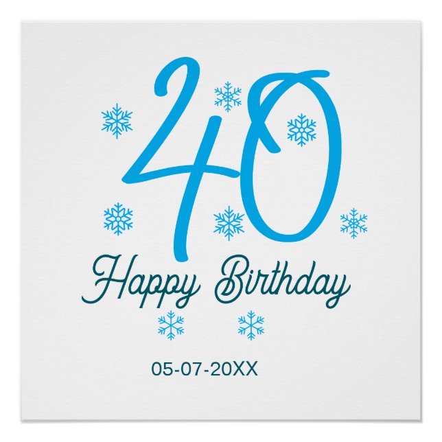 Póster 40th birthday add name date year blue template (Frente)