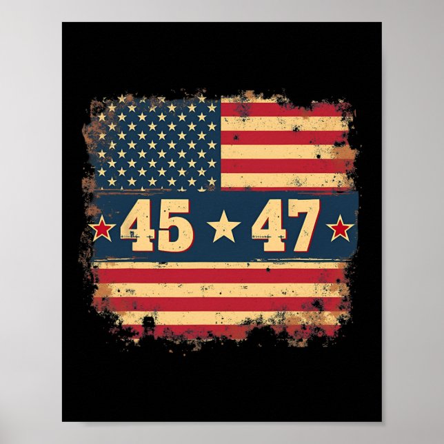 Poster 45 47 Presidente Trump Vintage - Bandeira American (Frente)
