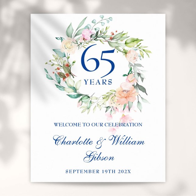 Poster 45 - 65 Aniversário de Casamento Sinal de Boas-vin (45 - 65th Wedding Anniversary Floral Welcome Sign)