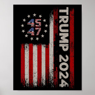 Poster 47 Donald Trump 2024 Bandeira Americana Eleições 2