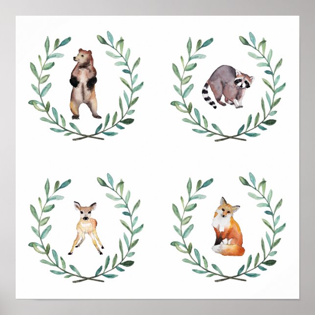 Poster 4 Animais da Floresta e Cartaz de Coroas (Frente)