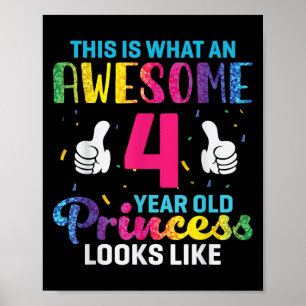 Poster 4 anos Princesa Aniversário Citação 4 Crianças B