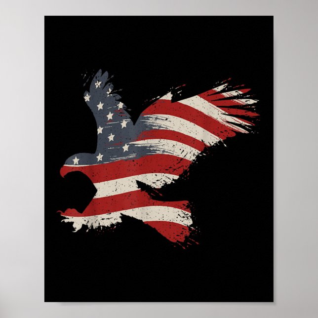 Poster 4 De Julho Águia Com Bandeira Americana Dotada (Frente)