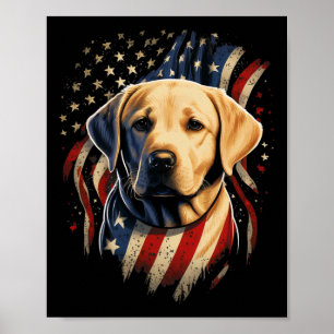 Poster 4 De Julho Amarelo Labrador Americano Patriótico