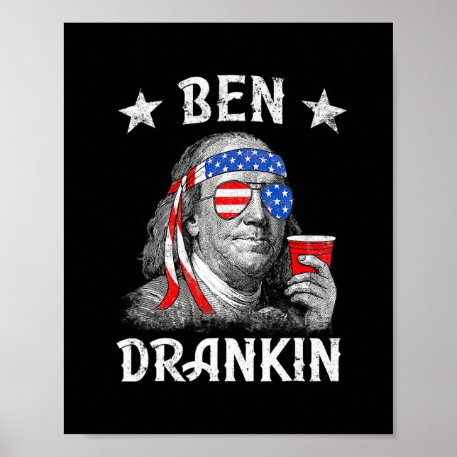 Poster 4 de julho Ben Drankin Patriotic Funny Benjamin (Frente)