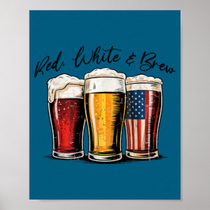 Poster 4 de julho cerveja vermelha branca e brew engraçad