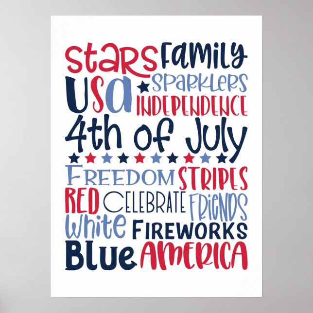 Poster 4 de julho de 2010 Tipografia Moderna Azul Vermelh (Frente)