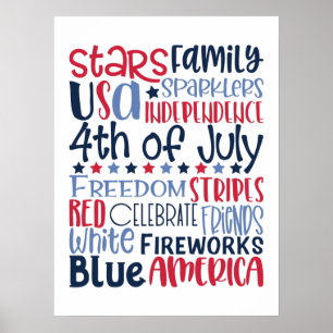 Poster 4 de julho de 2011 Tipografia Moderna Azul Vermelh