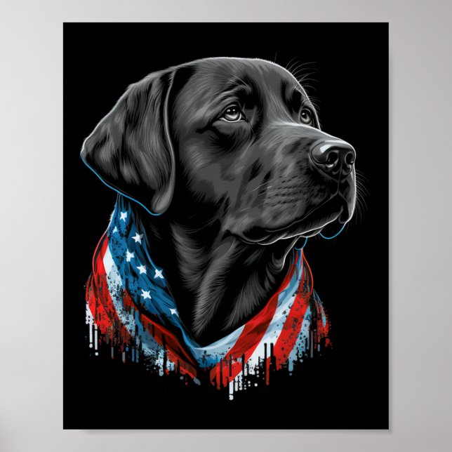 Poster 4 De Julho De Black Patriotic American Labrador (Frente)