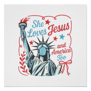 Póster 4 de Julho Ela Ama Jesus e a América Também Cristo