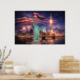 Poster 4 de Julho EUA 250º Estátua da Liberdade Foguete