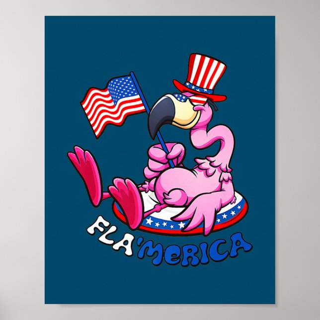 Poster 4 de julho Flamingo Flamerica Patriótica Americana (Frente)
