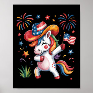 Poster 4 De Julho Fofo Unicorn Dab Red White Blue Women