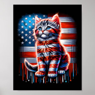 Poster 4 De Julho Gato Bandeira Dos EUA Gatinho Fofo Dia 