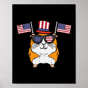 Poster 4 de julho Guiné Porcos Bandeiras Americanas Menin