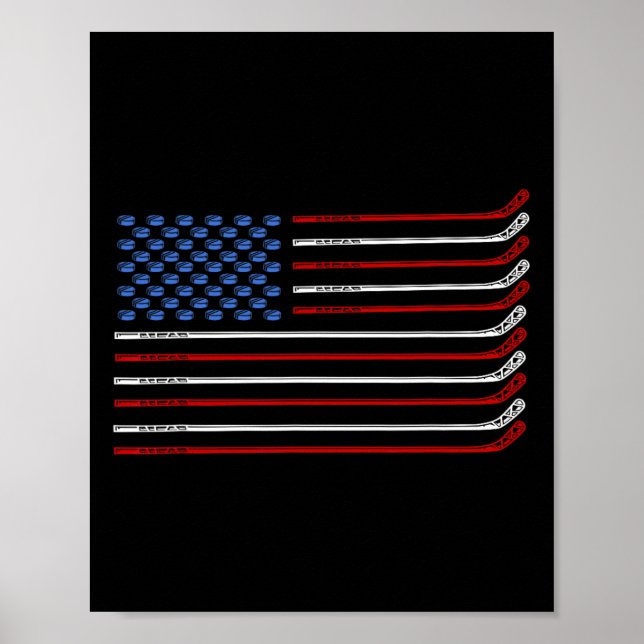 Poster 4 de julho Hockey Hockey American Flag USA Patrio (Frente)