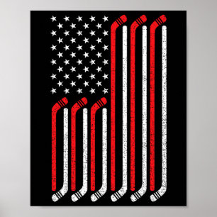 Poster 4 de julho Hockey Stick USA Flag Patriotic Hockey