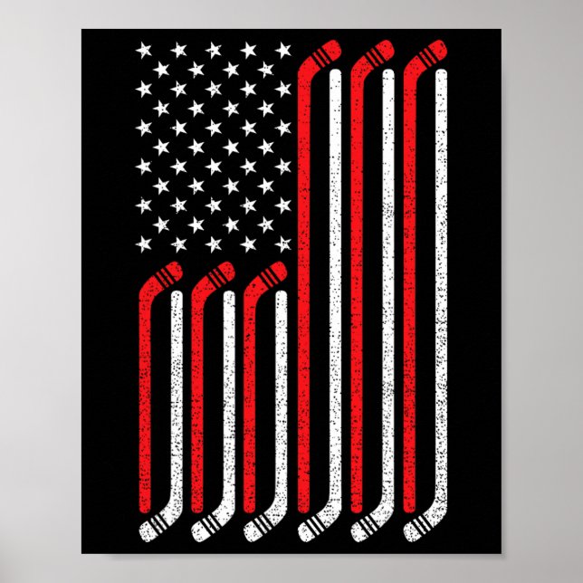 Poster 4 de julho Hockey Stick USA Flag Patriotic Hockey (Frente)