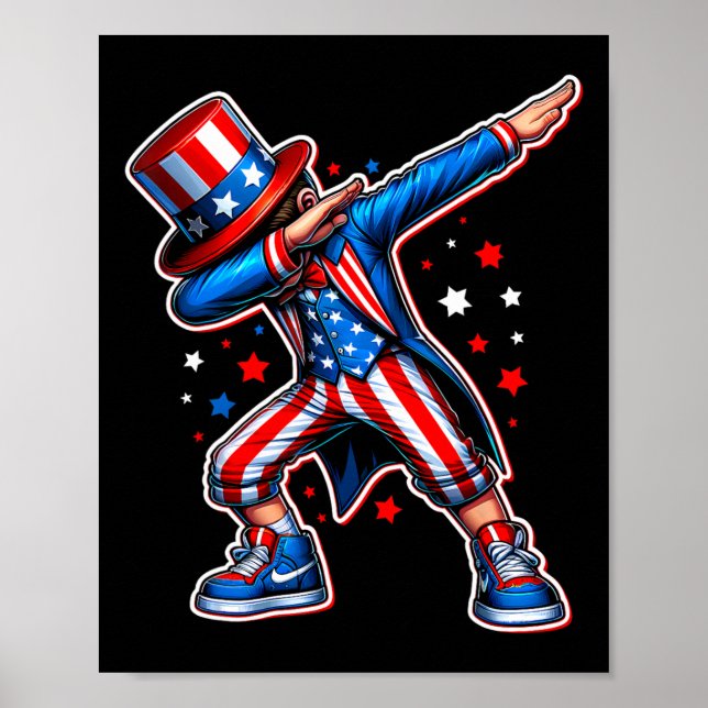 Poster 4 De Julho Legal Dabbing Boy American Flag Patriot (Frente)