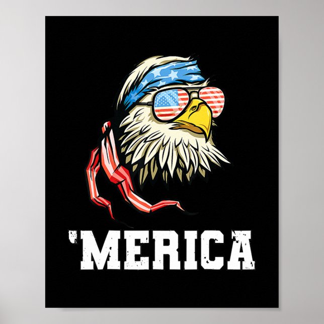 Poster 4 de julho Merica EUA Flag Bald Eagle Patriotic (Frente)