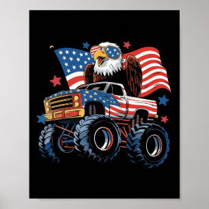 Poster 4 De Julho Monster Truck Bald Eagle American Flag