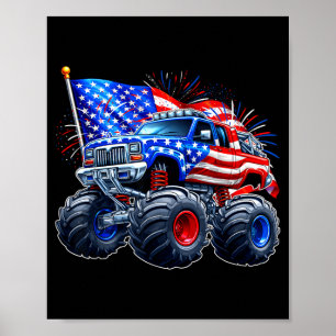 Poster 4 de julho monstro engraçado caminhão bandeira dos