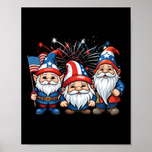 Poster 4 De Julho Patriótico Gnomos Americanos Bandeira U