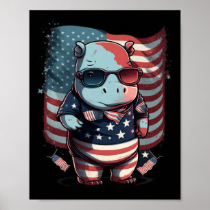 Poster 4 De Julho Patriótico Hippo, Bandeira Americana