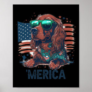 Poster 4 De Julho Patriótico Irlandês Setter Dog Merica