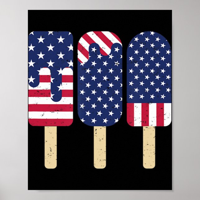 Poster 4 de julho Popsicle Patriotic American Flag Memor (Frente)