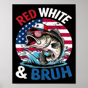 Poster 4 De Julho Retro América Pesca Patriótica Red Wh