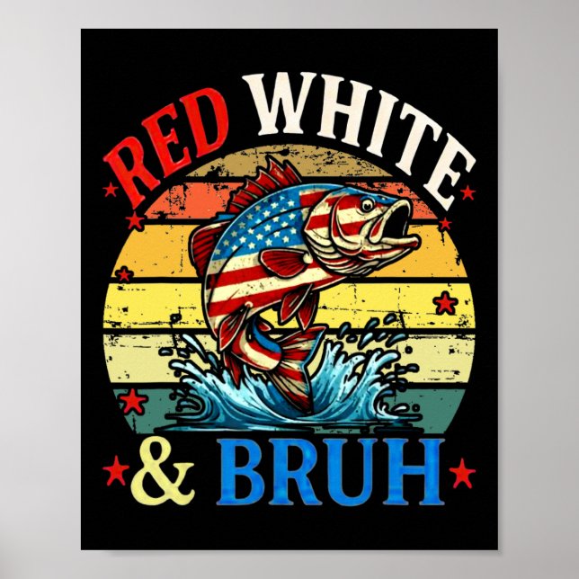Poster 4 De Julho Retro Pesca Red White &amp; Bruh Ame (Frente)