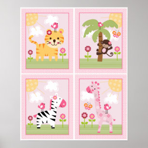 Póster 4 em 1 Sunny Safari 8x10 polegadas Art/Poster