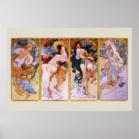 4 Estações por Alphonse Mucha, Arte Nova Vintage