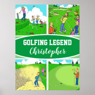 Poster 4 Golfistas Engraçados Cartoons de Golfe para uma 