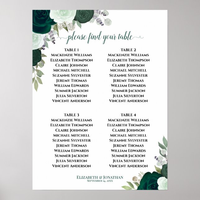 Poster 4 Gráfico de Casamento Floral de Emerald Green Mes (Frente)