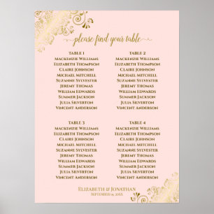 Poster 4 Gráfico de Sentados de Casamento Rosa e Dourado 