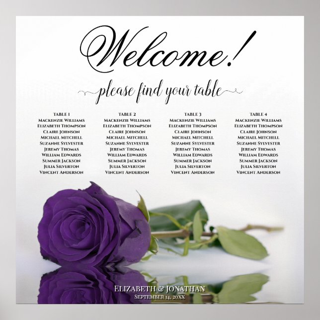 Poster 4 Gráfico de Sentos Rosa Roxo Elegante Mesa Real  (Frente)