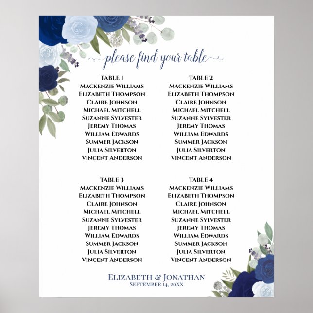 Poster 4 Mesa Carta de Assentos de Casamento Floral Boho  (Frente)