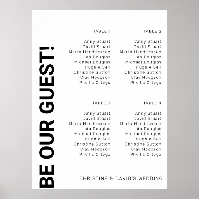 Poster 4 mesa Gráfico de assentos de casamento branco sim (Frente)