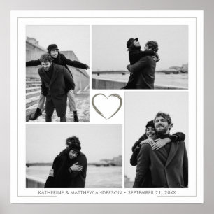 Poster 4 Nome e Data do Aniversário da Colagem de Fotos