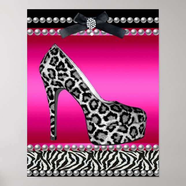 Póster 4 Stephanie Banner Rosa Quente Zebra Leopardo (Frente)
