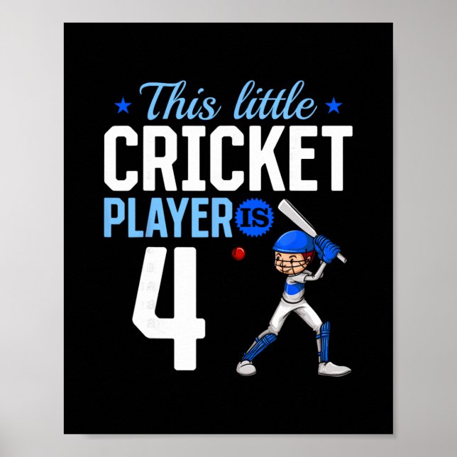 Poster 4th Birthday Cricket Player  (Frente)