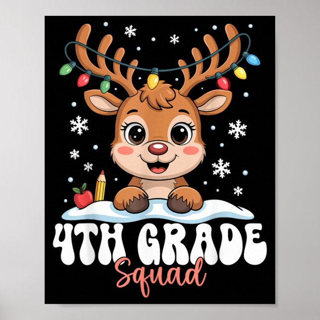 Poster 4th Grade Squad Reindeer Christmas Lights Cute Win (Frente)