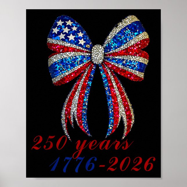 Poster 4th Of July Coquette American Flag Bow Funny Girls (Frente)